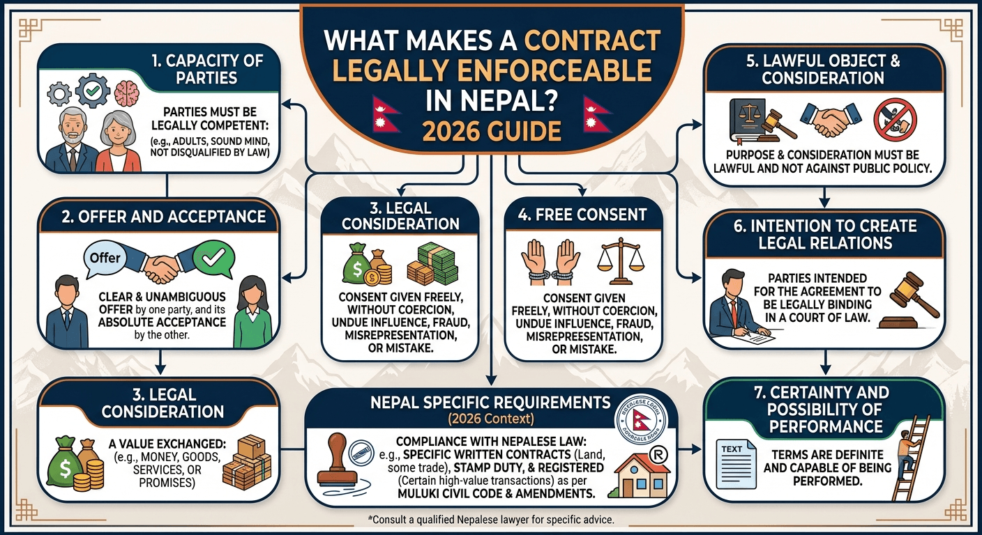Secured matching agreement copies and Nepal flag representing a legally binding and enforceable contract