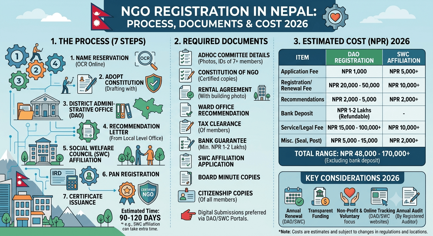 Community governance meeting room with seven chairs, constitution papers and a project map in Kathmandu